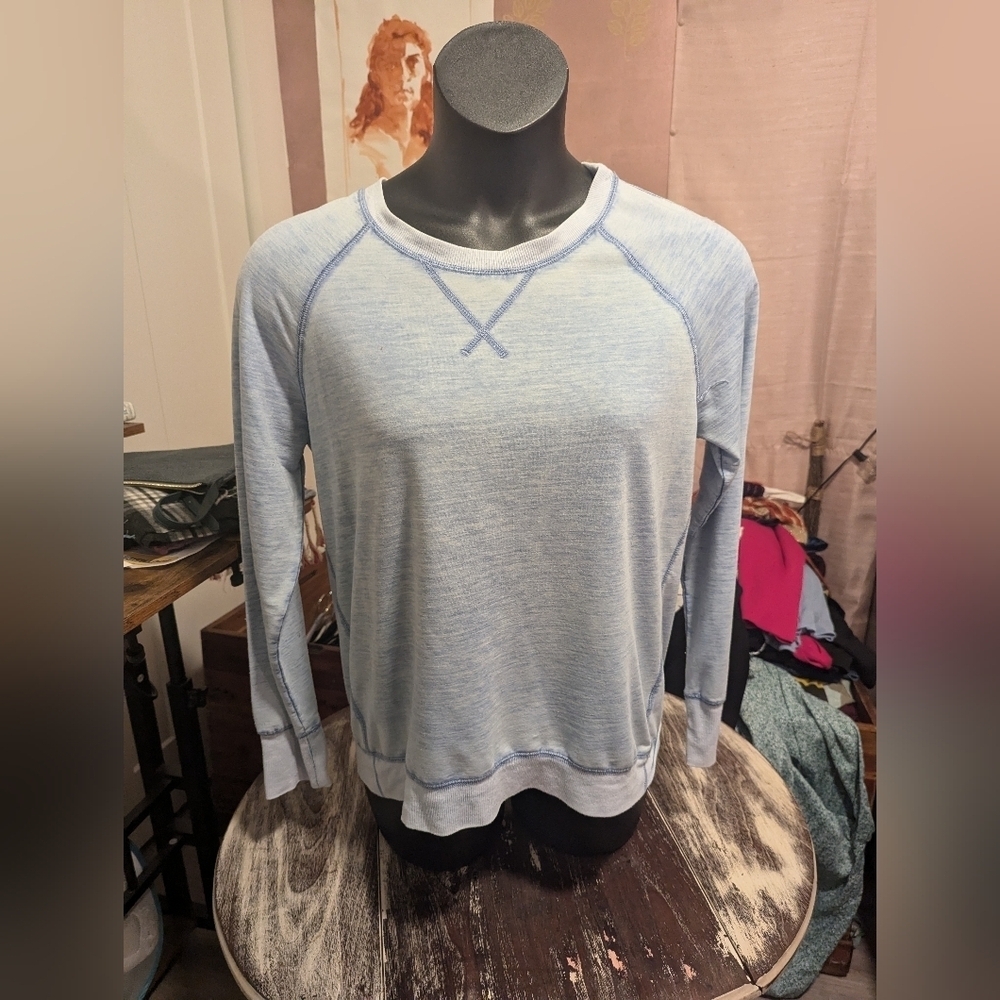 Green Tea blue baseball T-shirt cut long sleeve shirt size‎ large